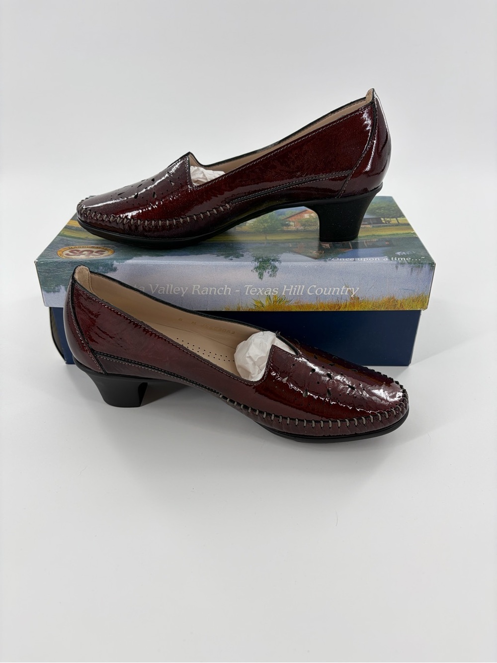 SAS Women's Burgundy Patent Leather Low Heel Loafers